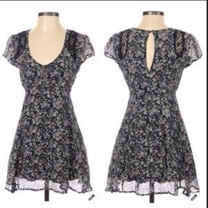 Winter Kate chiffon vintage silk Floral Short Sleeve V-Neck Dress - L EUC